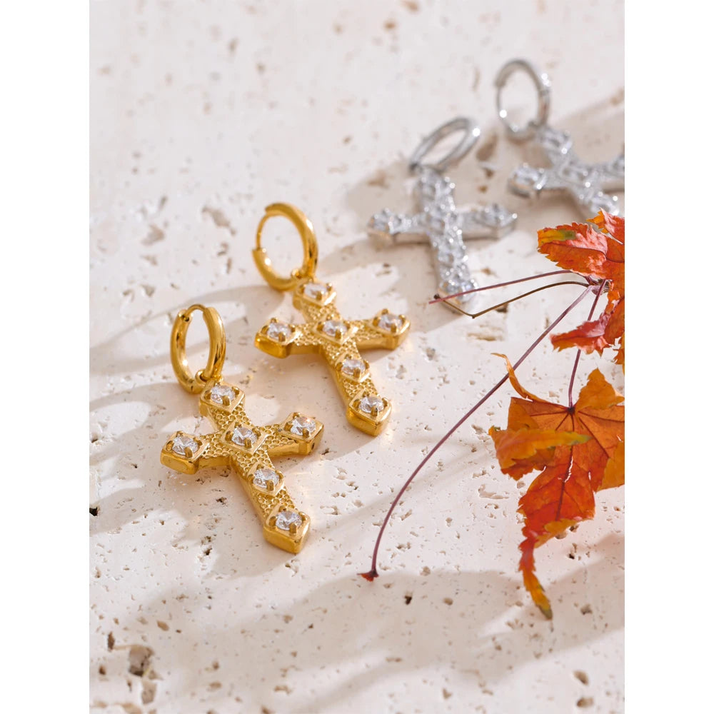 Isalene  Earrings Aurelia Cross Huggie Earrings