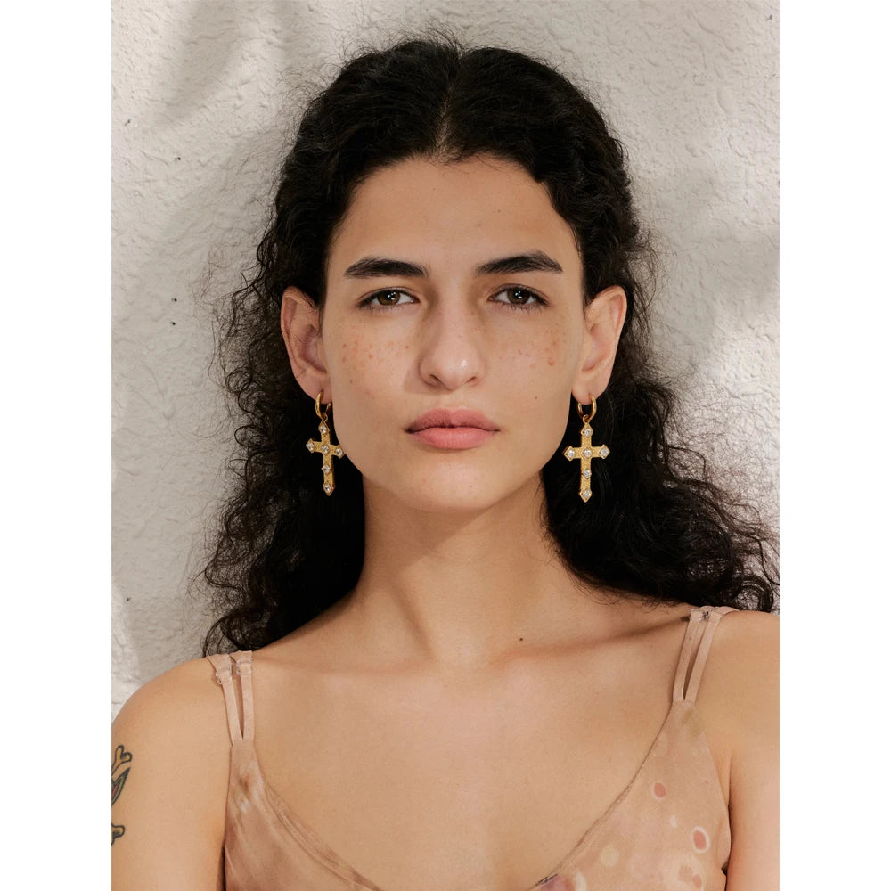 Isalene  Earrings Aurelia Cross Huggie Earrings