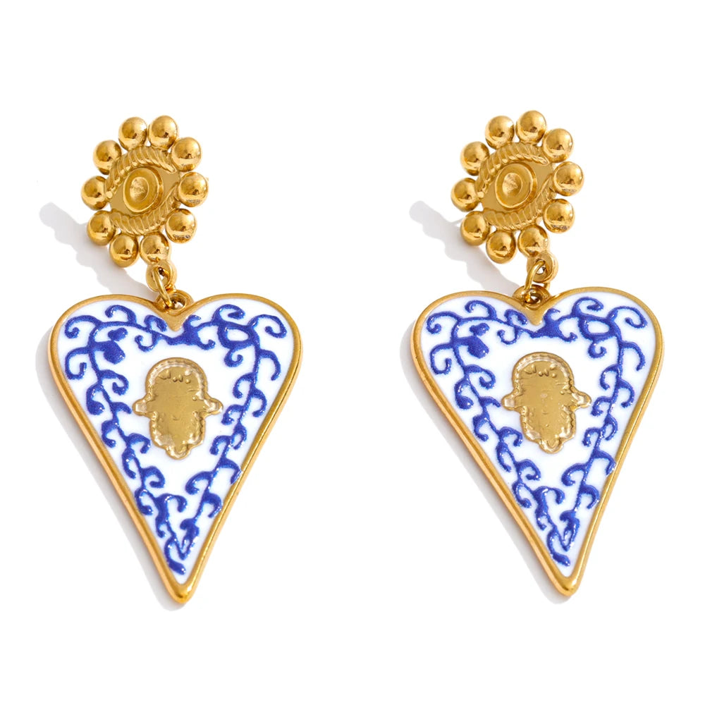 Isalene  Earrings Blue & Gold Valencia Heart Earrings
