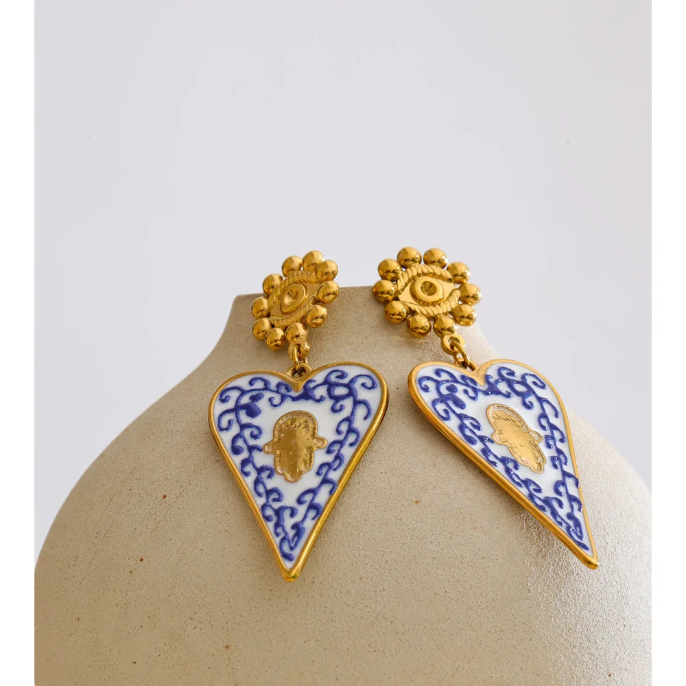 Isalene  Earrings Blue & Gold Valencia Heart Earrings