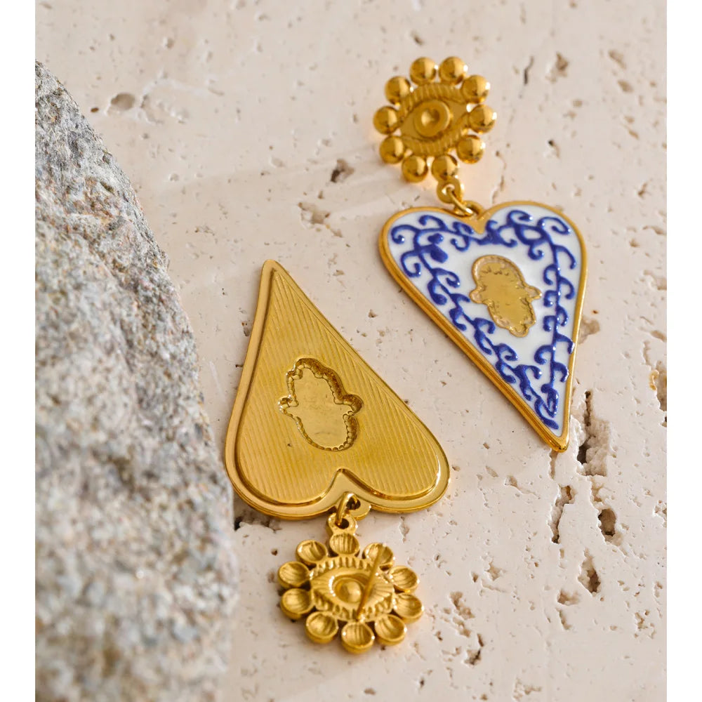 Isalene  Earrings Blue & Gold Valencia Heart Earrings