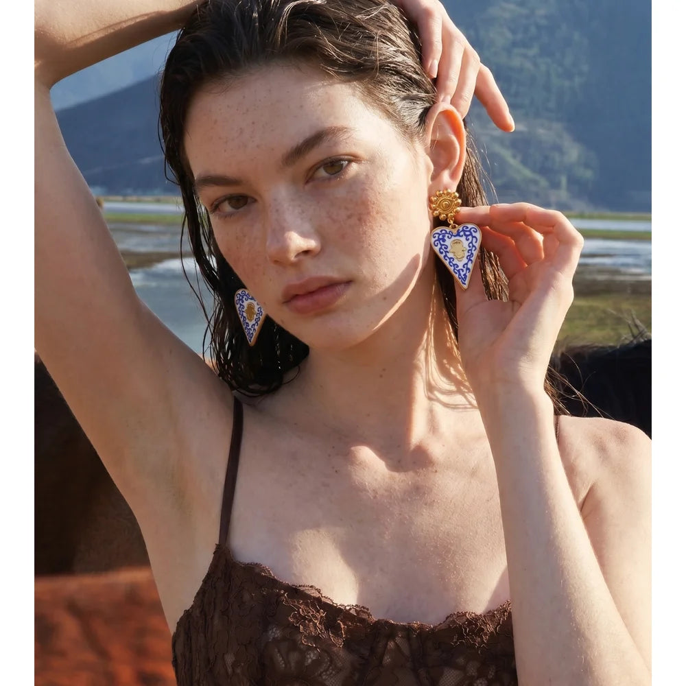 Isalene  Earrings Blue & Gold Valencia Heart Earrings