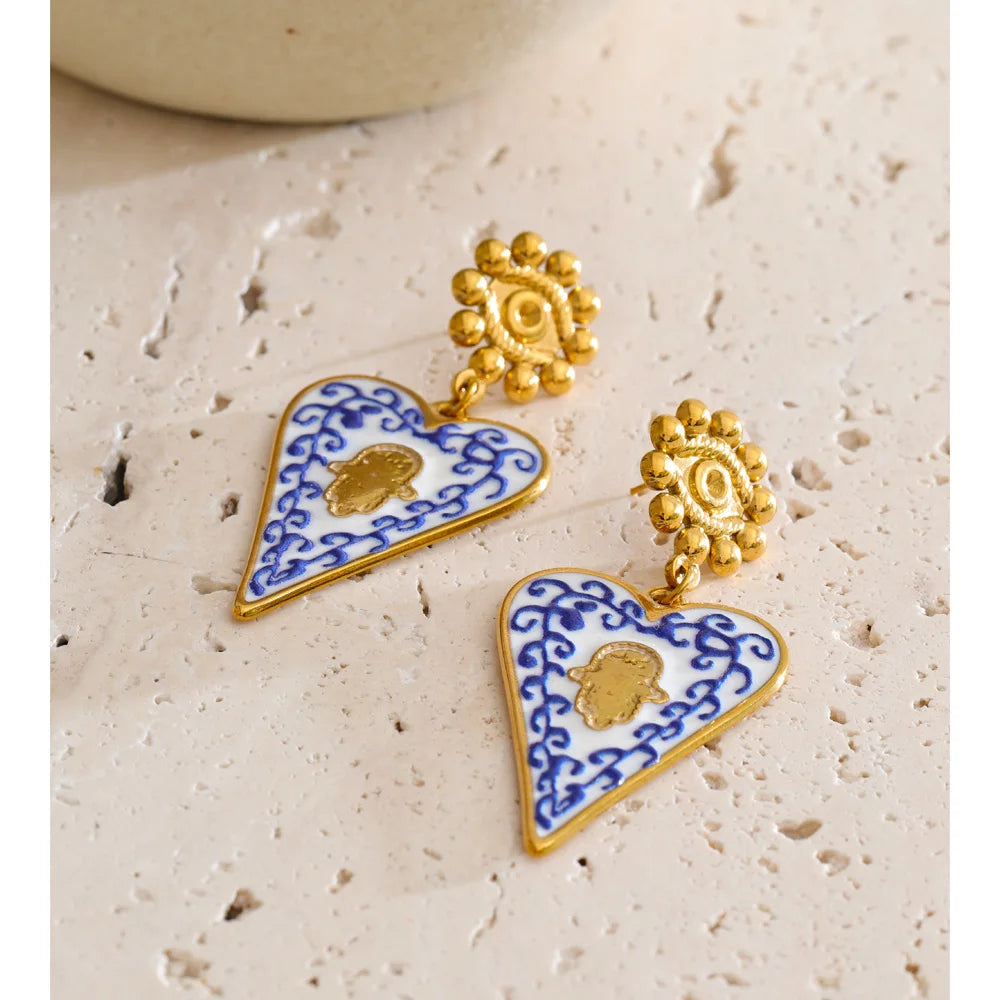 Isalene  Earrings Blue & Gold Valencia Heart Earrings