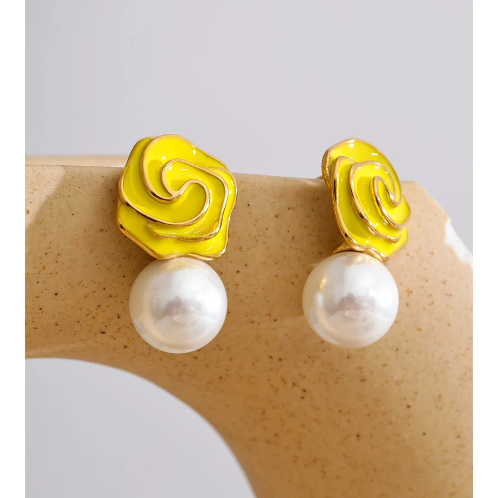 Isalene  Earrings Camellia Pearl Drop Earrings