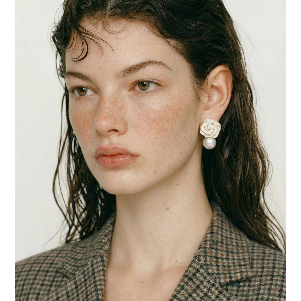 Isalene  Earrings Camellia Pearl Drop Earrings