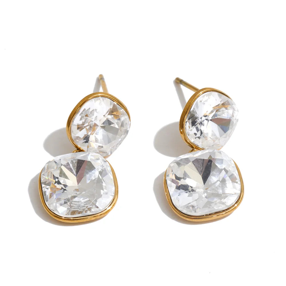 Isalene  Earrings Clear Gold Lumi Double Crystal Earrings