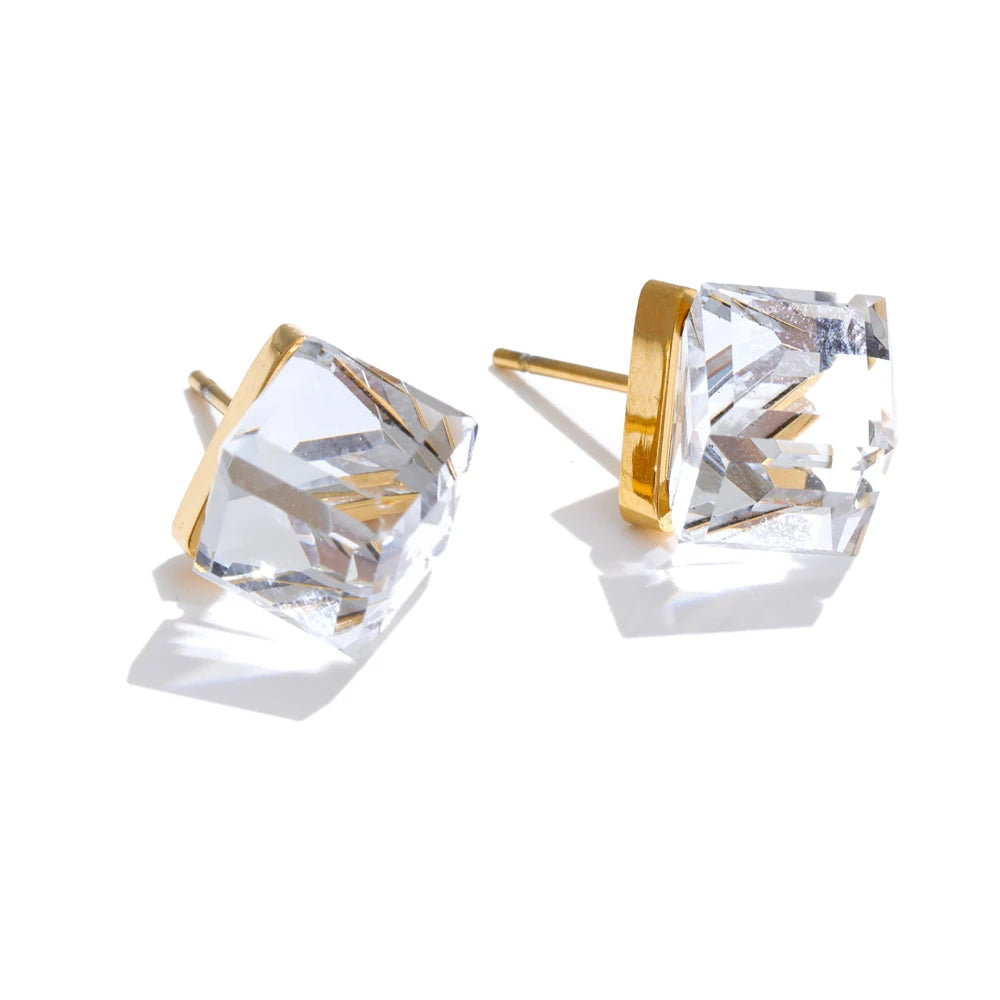 Isalene  Earrings Clear Prism Cube Stud Earrings