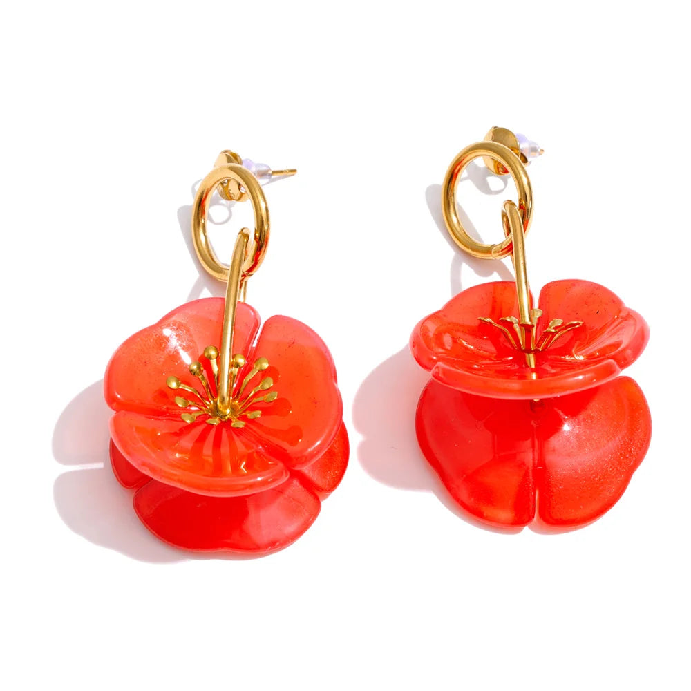 Isalene  Earrings Coral Red Blooming Petal Drop Earrings