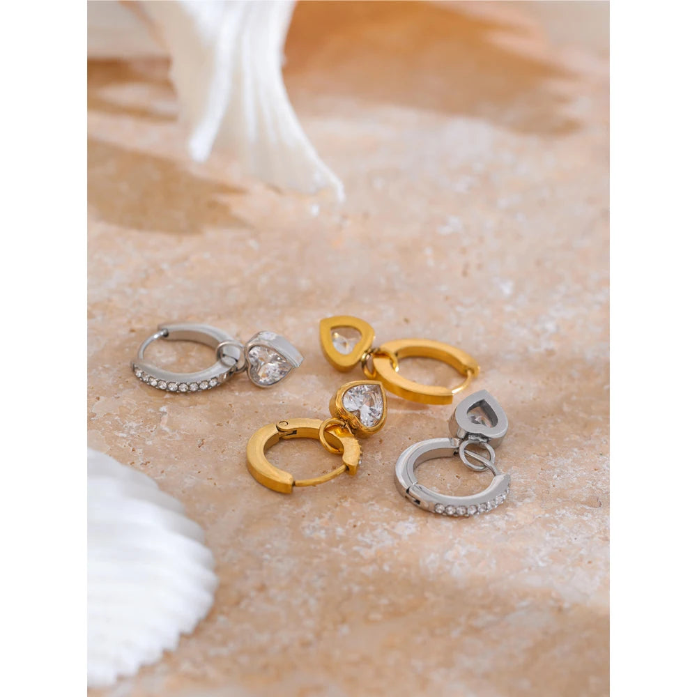 Isalene  Earrings Crystal Heart Charm Hoop Earrings