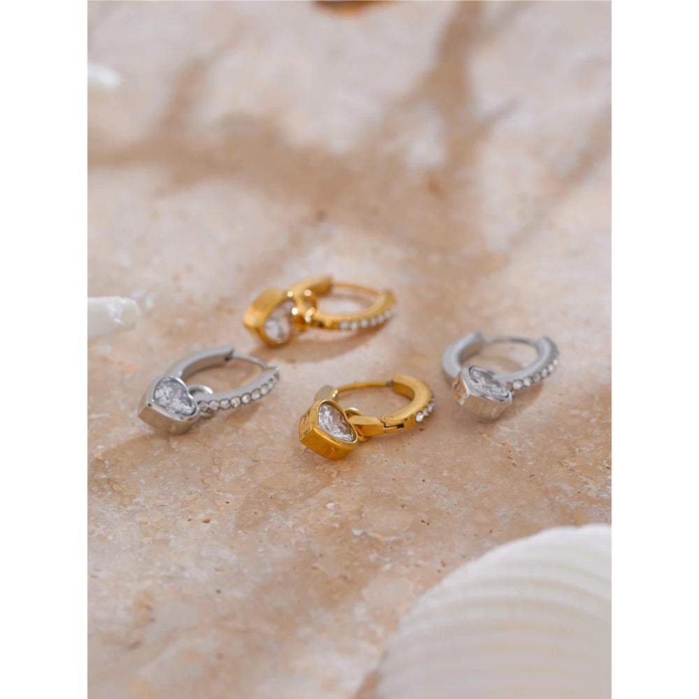 Isalene  Earrings Crystal Heart Charm Hoop Earrings