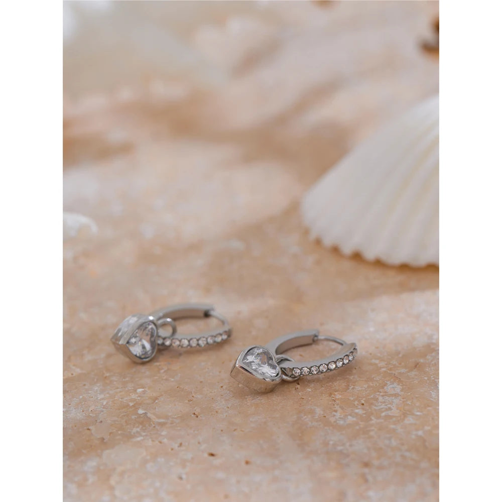 Isalene  Earrings Crystal Heart Charm Hoop Earrings