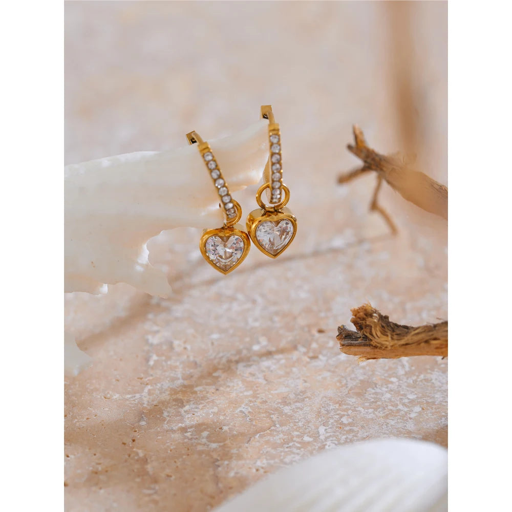 Isalene  Earrings Crystal Heart Charm Hoop Earrings
