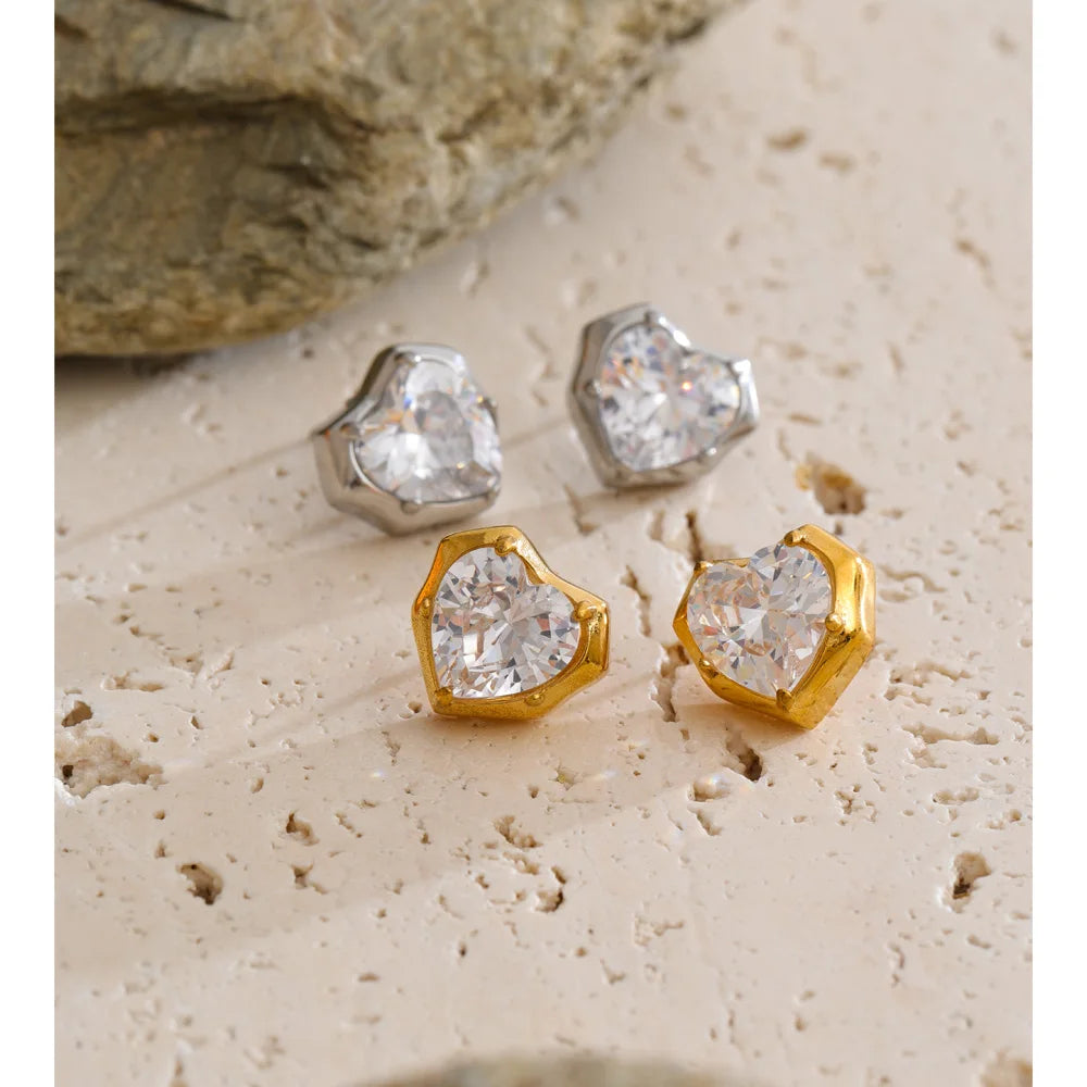 Isalene  Earrings Crystal Heart Stud Earrings