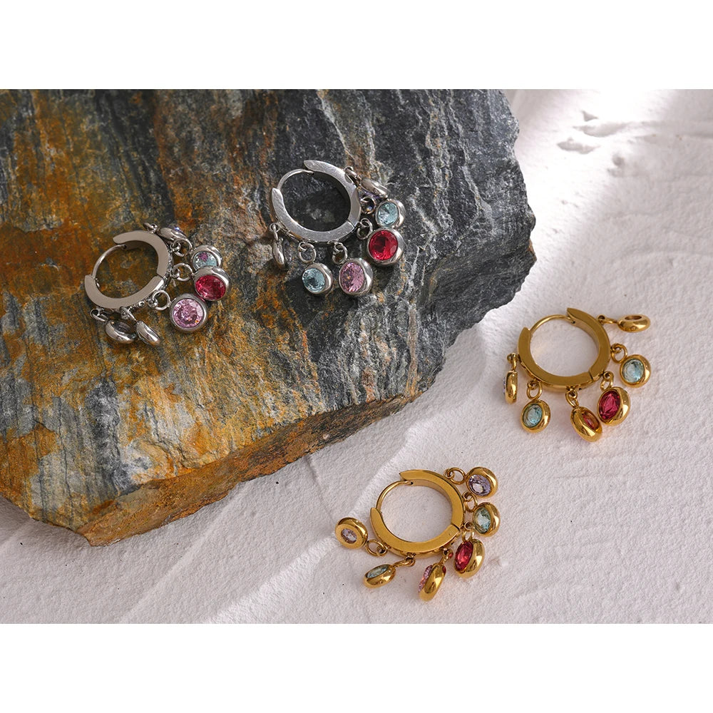 Isalene  Earrings Gem Drop Hoop Earrings