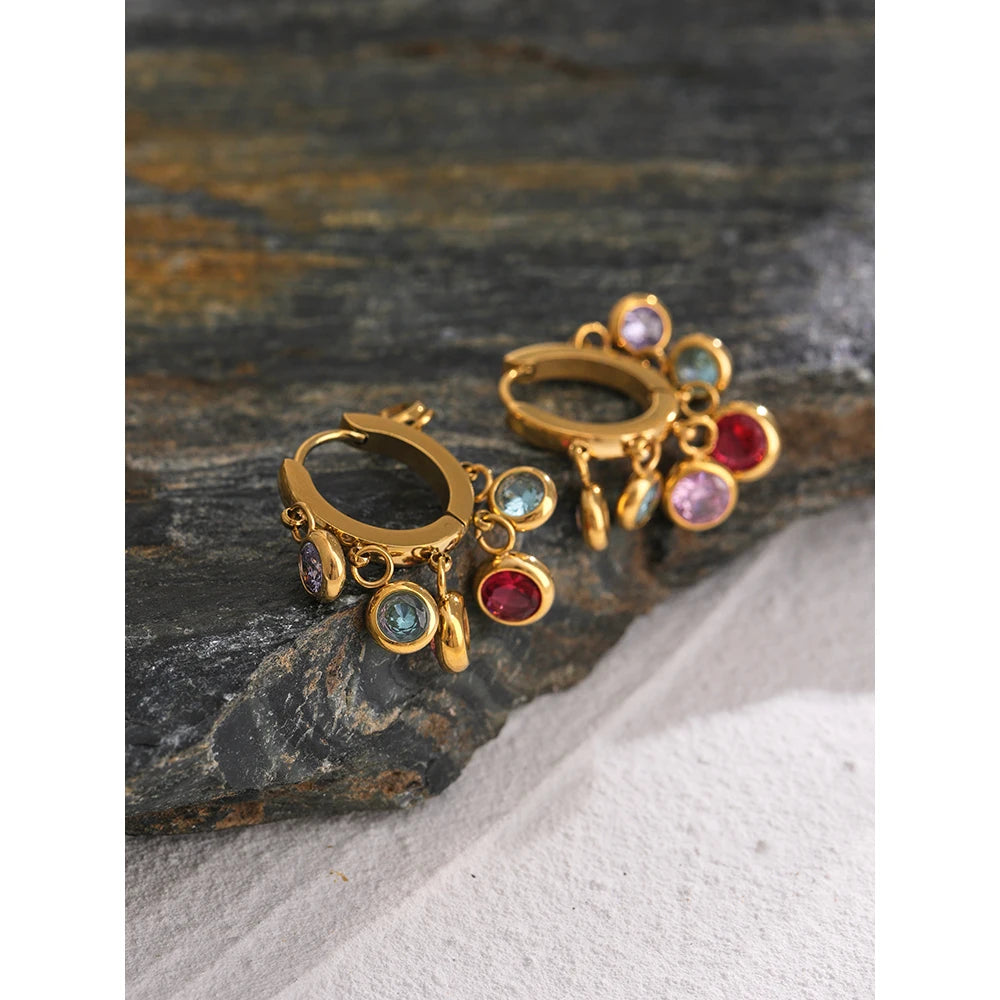 Isalene  Earrings Gem Drop Hoop Earrings