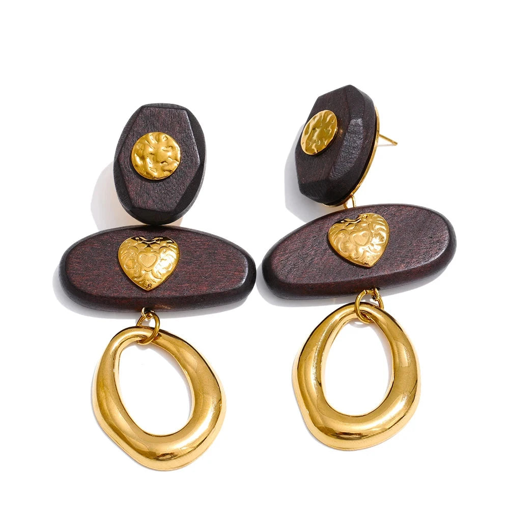 Isalene  Earrings Gold Amara Wood & Gold Drop Earrings