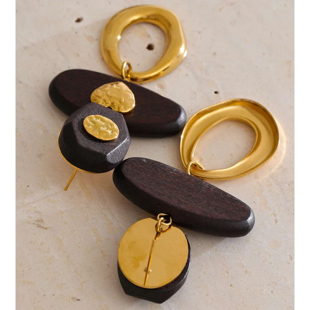 Isalene  Earrings Gold Amara Wood & Gold Drop Earrings