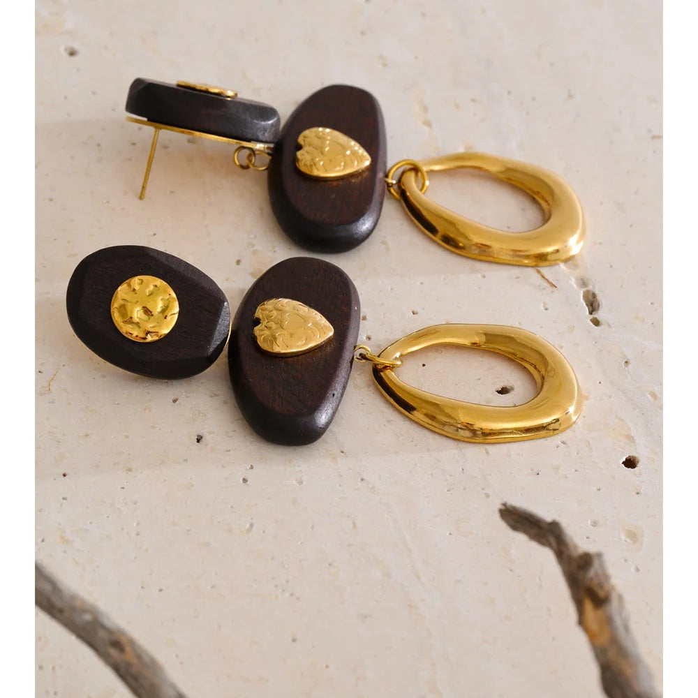Isalene  Earrings Gold Amara Wood & Gold Drop Earrings