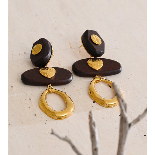 Isalene  Earrings Gold Amara Wood & Gold Drop Earrings