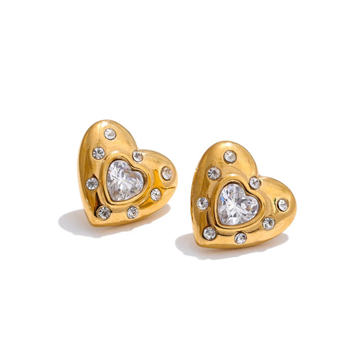 Isalene  Earrings Gold Amora Crystal Heart Stud Earrings