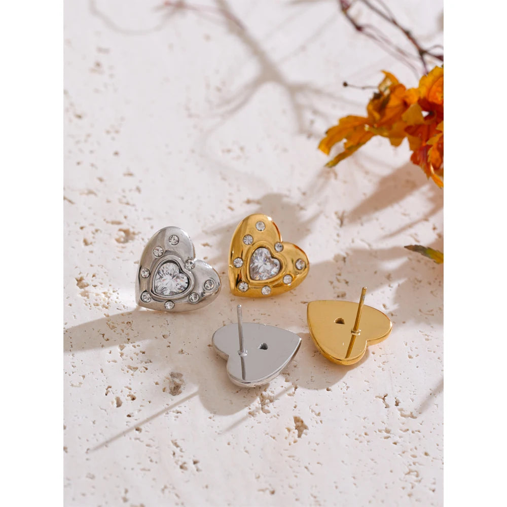 Isalene  Earrings Gold Amora Crystal Heart Stud Earrings