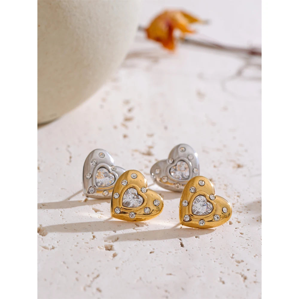 Isalene  Earrings Gold Amora Crystal Heart Stud Earrings