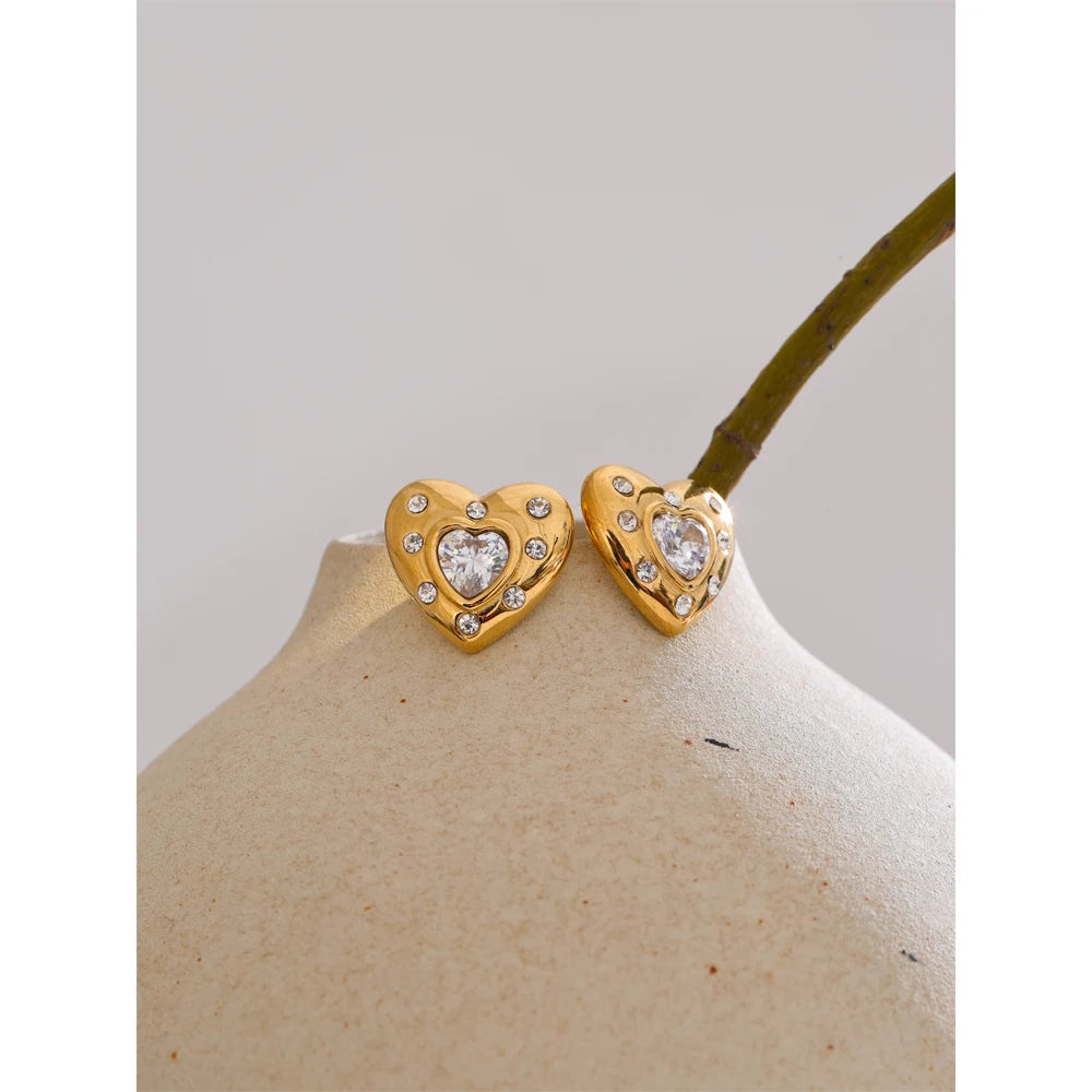 Isalene  Earrings Gold Amora Crystal Heart Stud Earrings