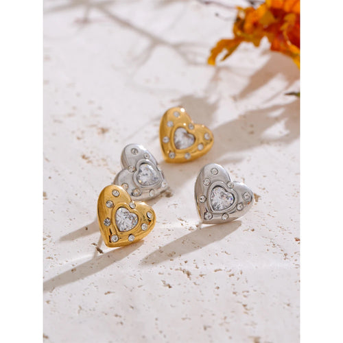 Isalene  Earrings Gold Amora Crystal Heart Stud Earrings