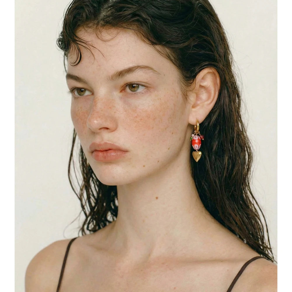 Isalene  Earrings Gold Amour Beaded Heart Earrings