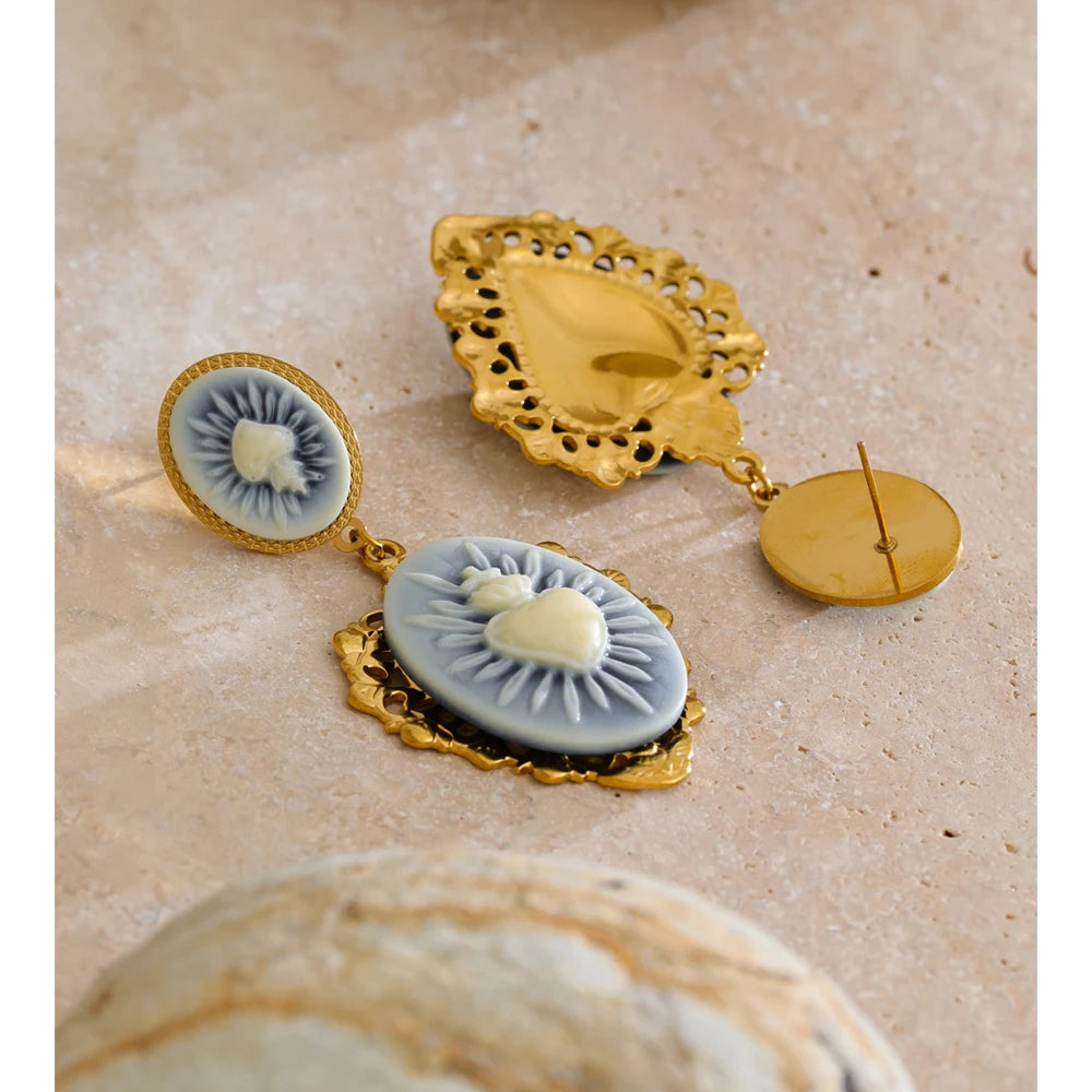 Isalene  Earrings Gold Amoura Sacred Heart Drop Earrings