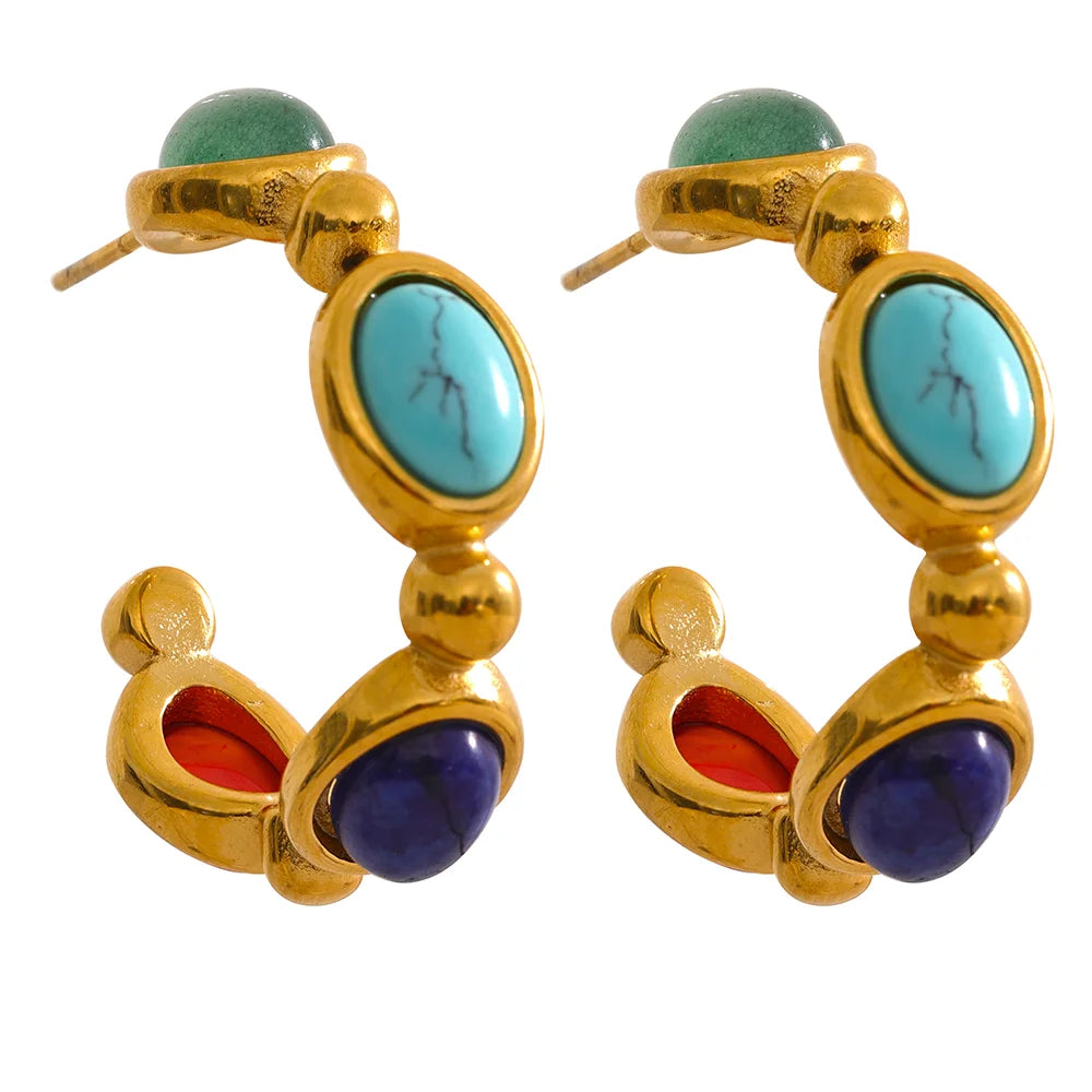Isalene  Earrings Gold Aria Gem Hoop Earrings