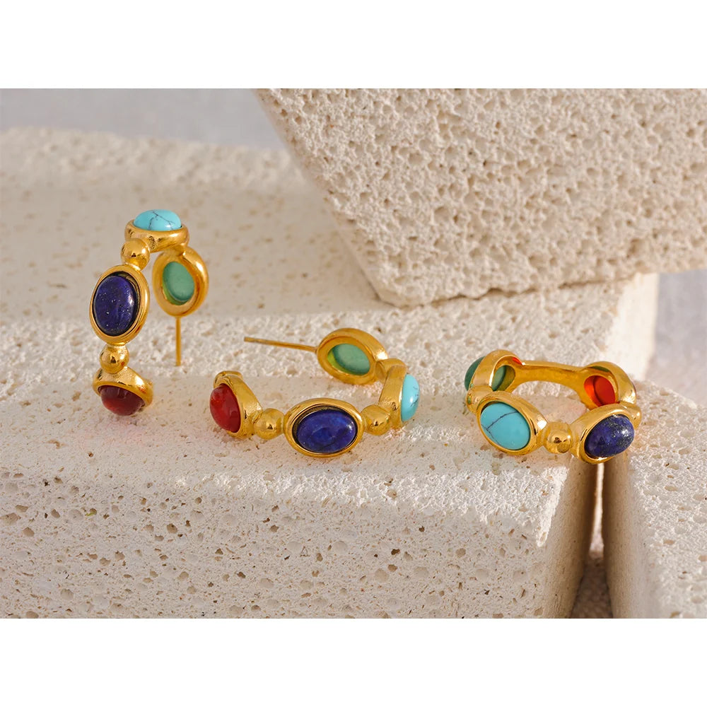 Isalene  Earrings Gold Aria Gem Hoop Earrings