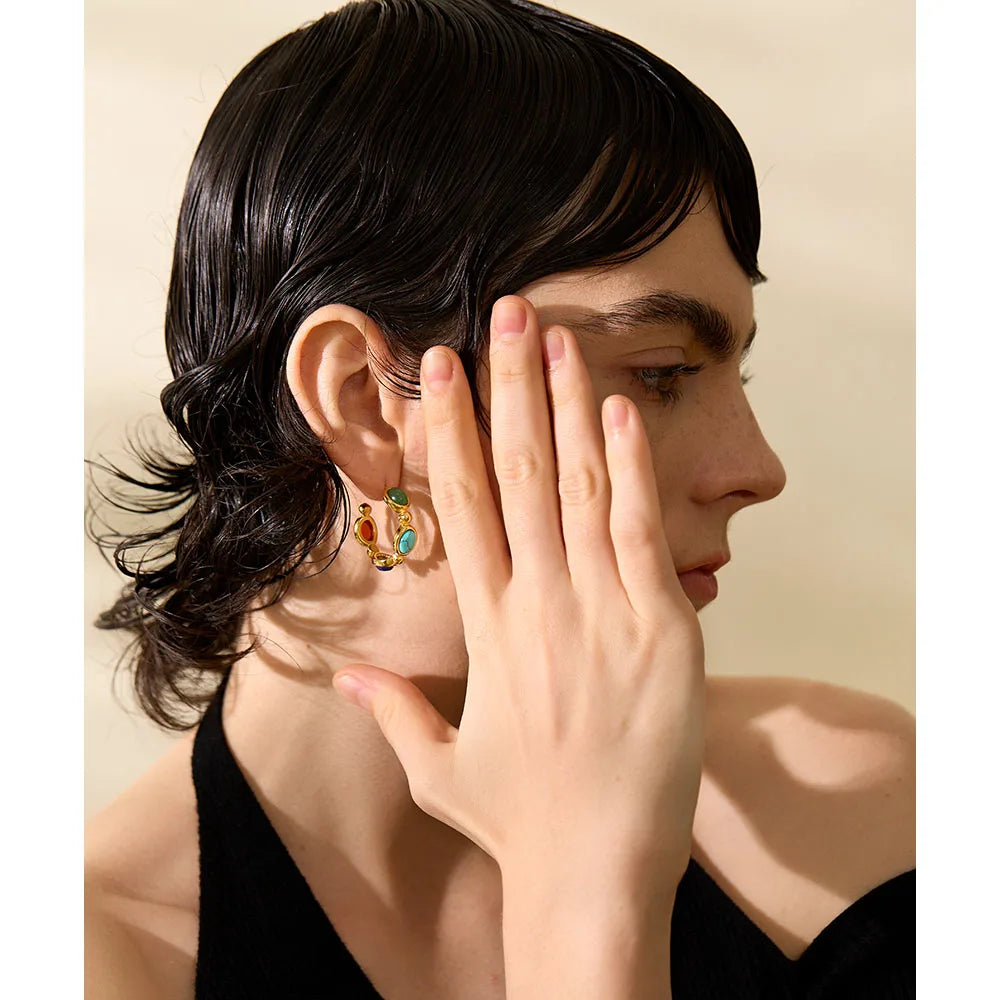 Isalene  Earrings Gold Aria Gem Hoop Earrings