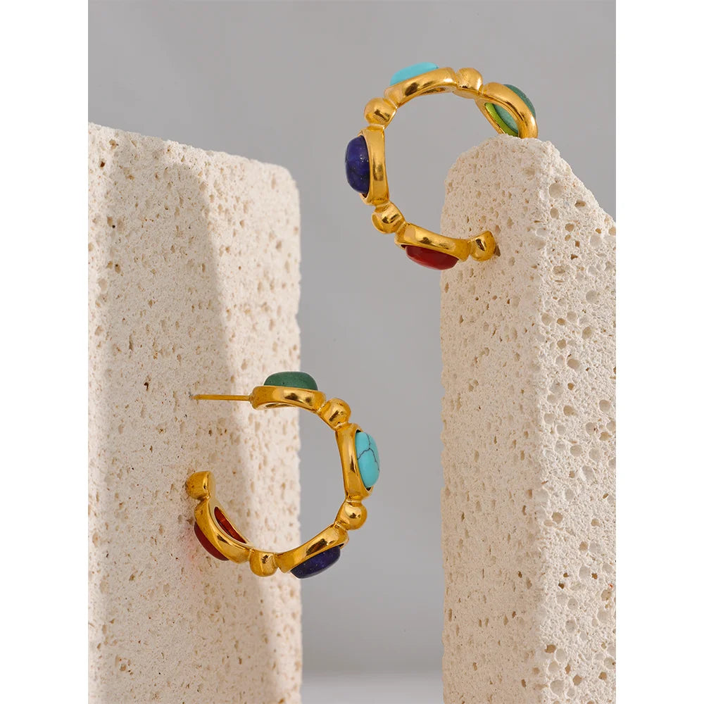 Isalene  Earrings Gold Aria Gem Hoop Earrings