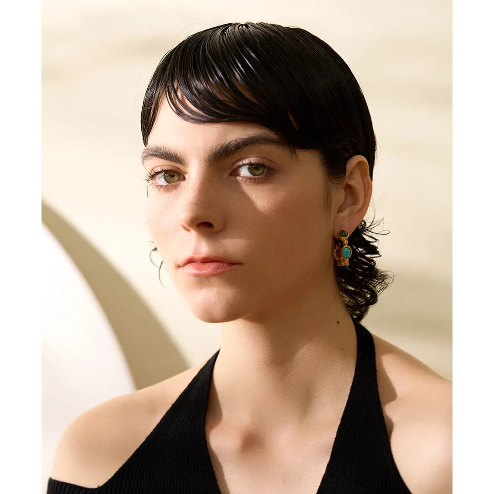 Isalene  Earrings Gold Aria Gem Hoop Earrings