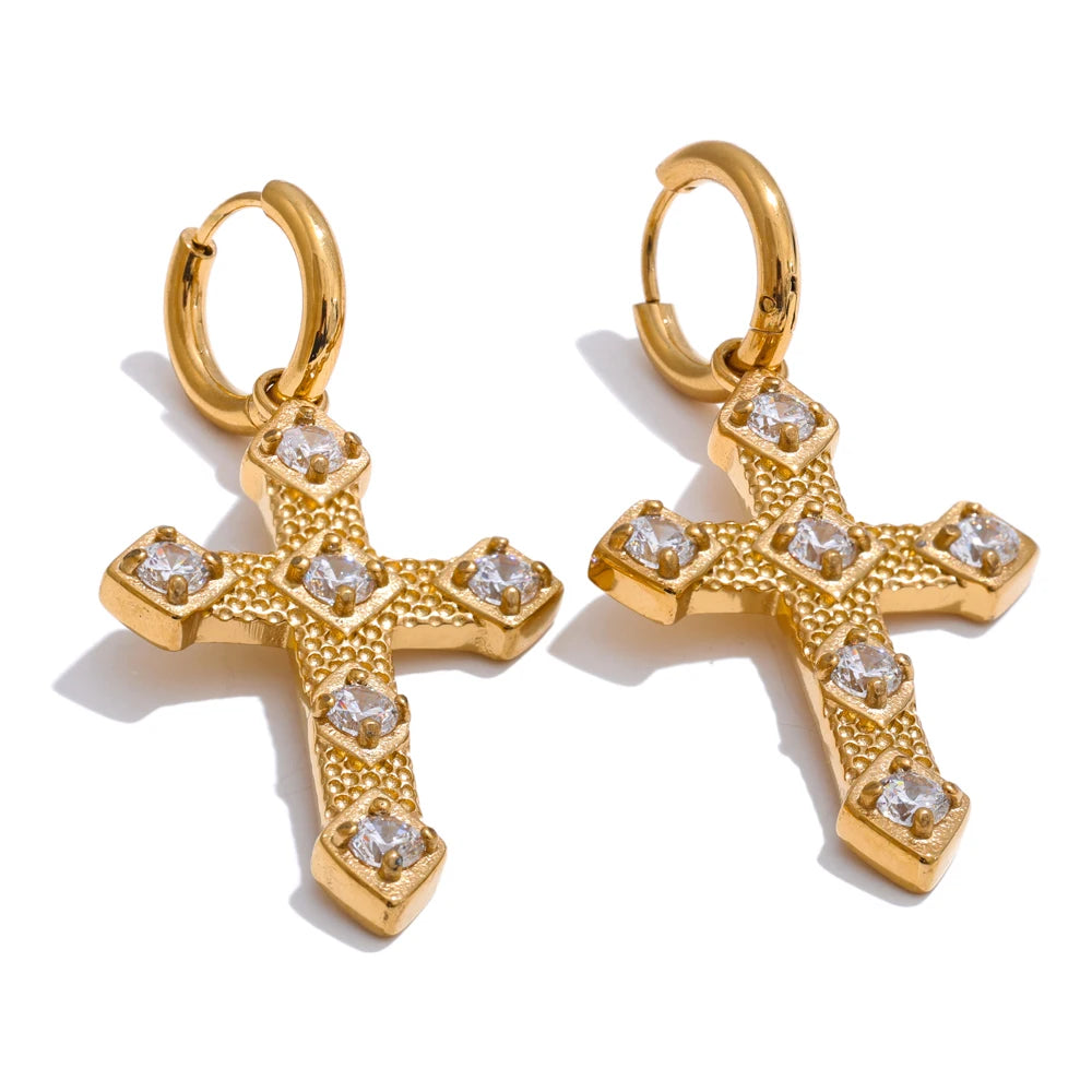 Isalene  Earrings Gold Aurelia Cross Huggie Earrings