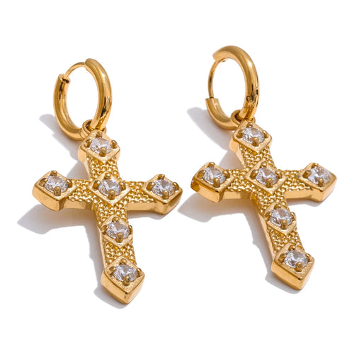 Isalene  Earrings Gold Aurelia Cross Huggie Earrings