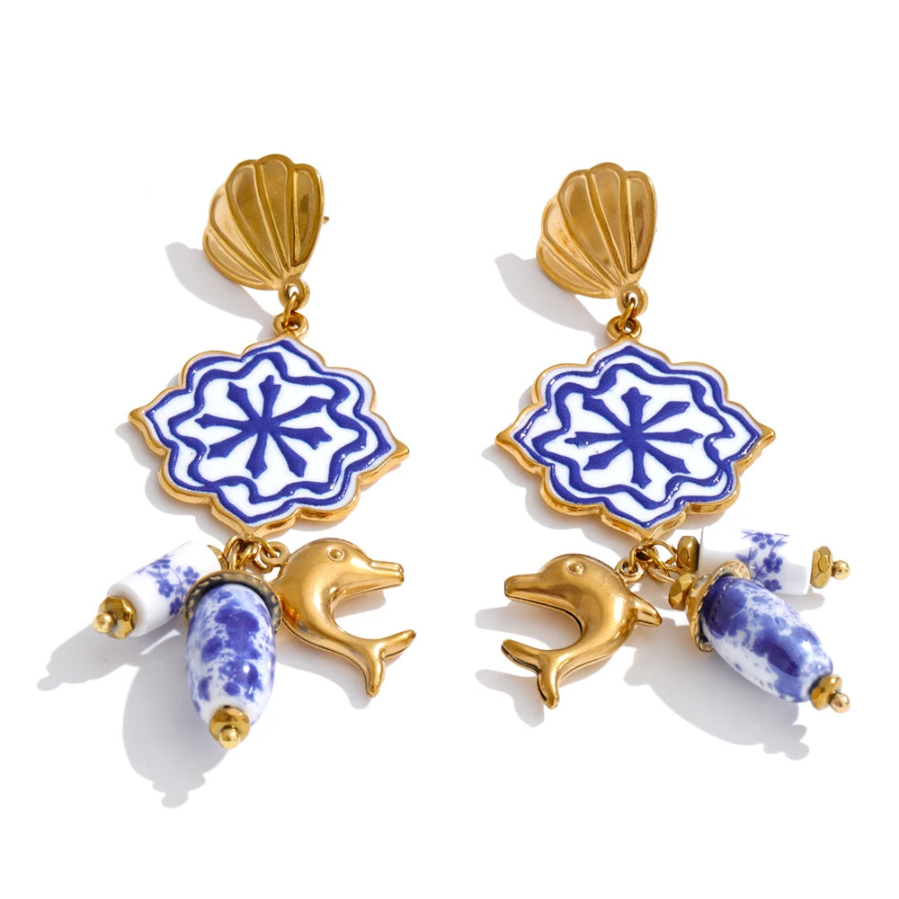 Isalene  Earrings Gold & Blue Coastal Charm Drop Earrings
