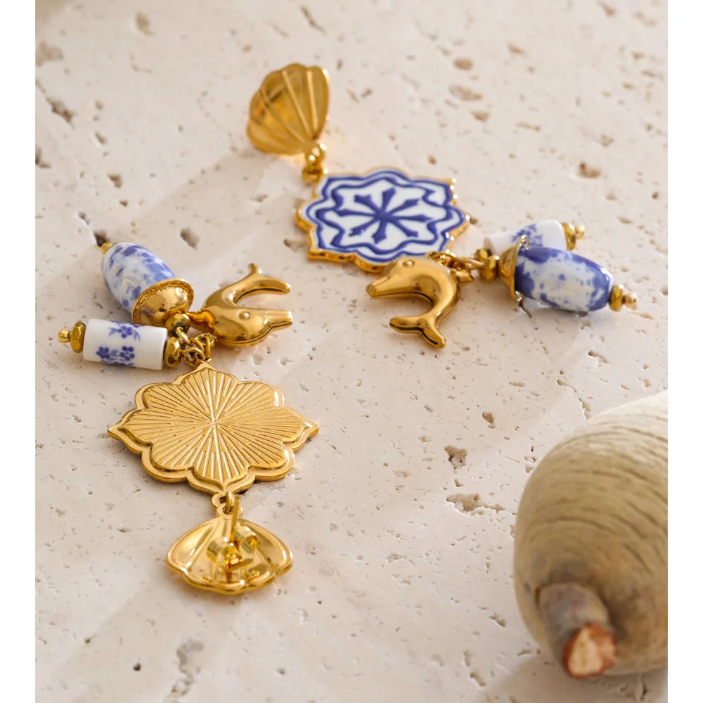 Isalene  Earrings Gold & Blue Coastal Charm Drop Earrings