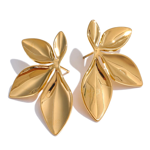 Isalene  Earrings Gold Botanical Leaf Statement Earrings