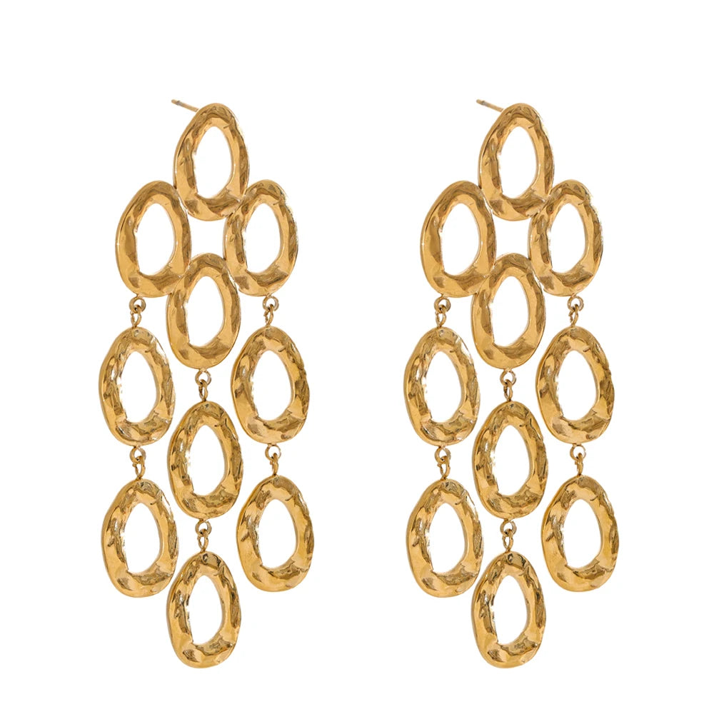 Isalene  Earrings Gold Cascade Oval Drop Earrings