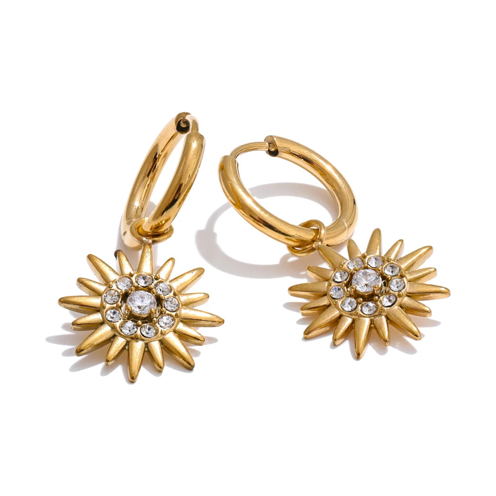 Isalene  Earrings Gold Celestial Sunburst Hoop Earrings