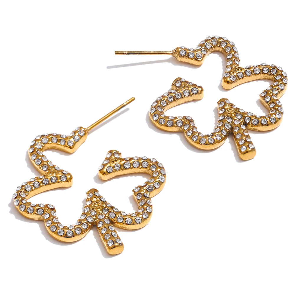 Isalene  Earrings Gold / Clear Clover Spark Stud Earrings