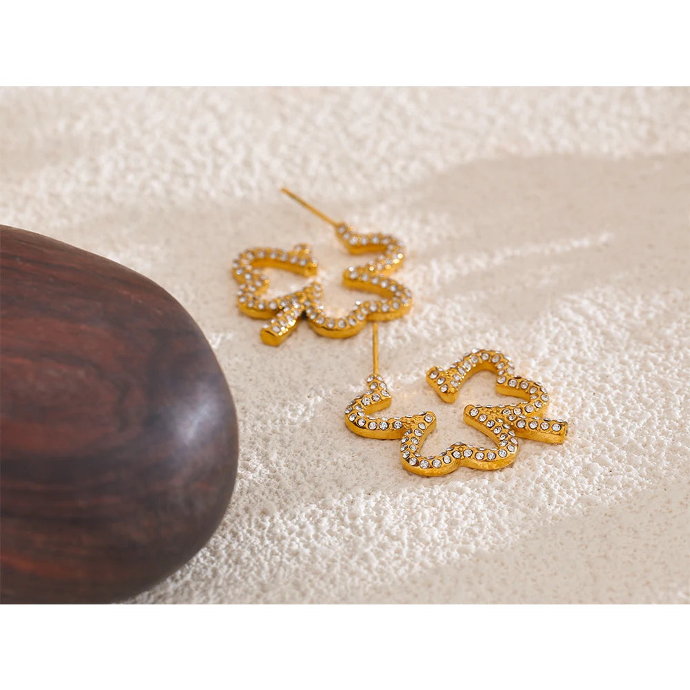 Isalene  Earrings Gold / Clear Clover Spark Stud Earrings