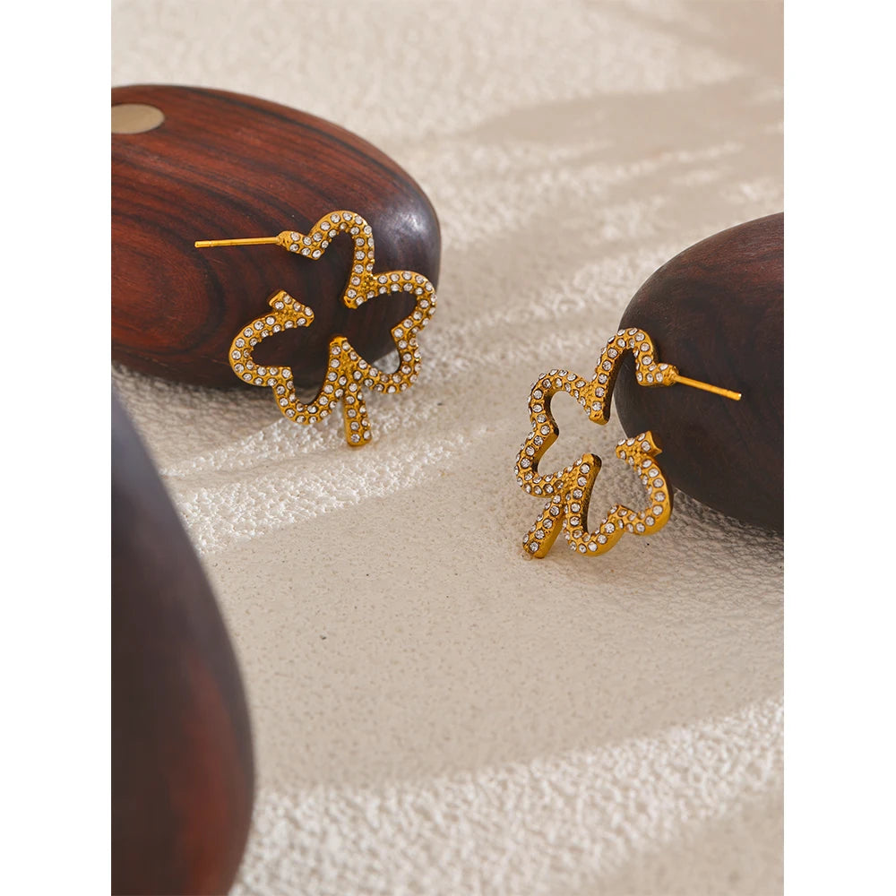 Isalene  Earrings Gold / Clear Clover Spark Stud Earrings