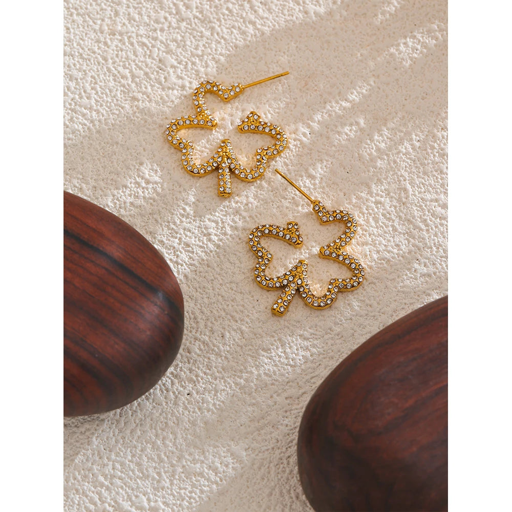 Isalene  Earrings Gold / Clear Clover Spark Stud Earrings