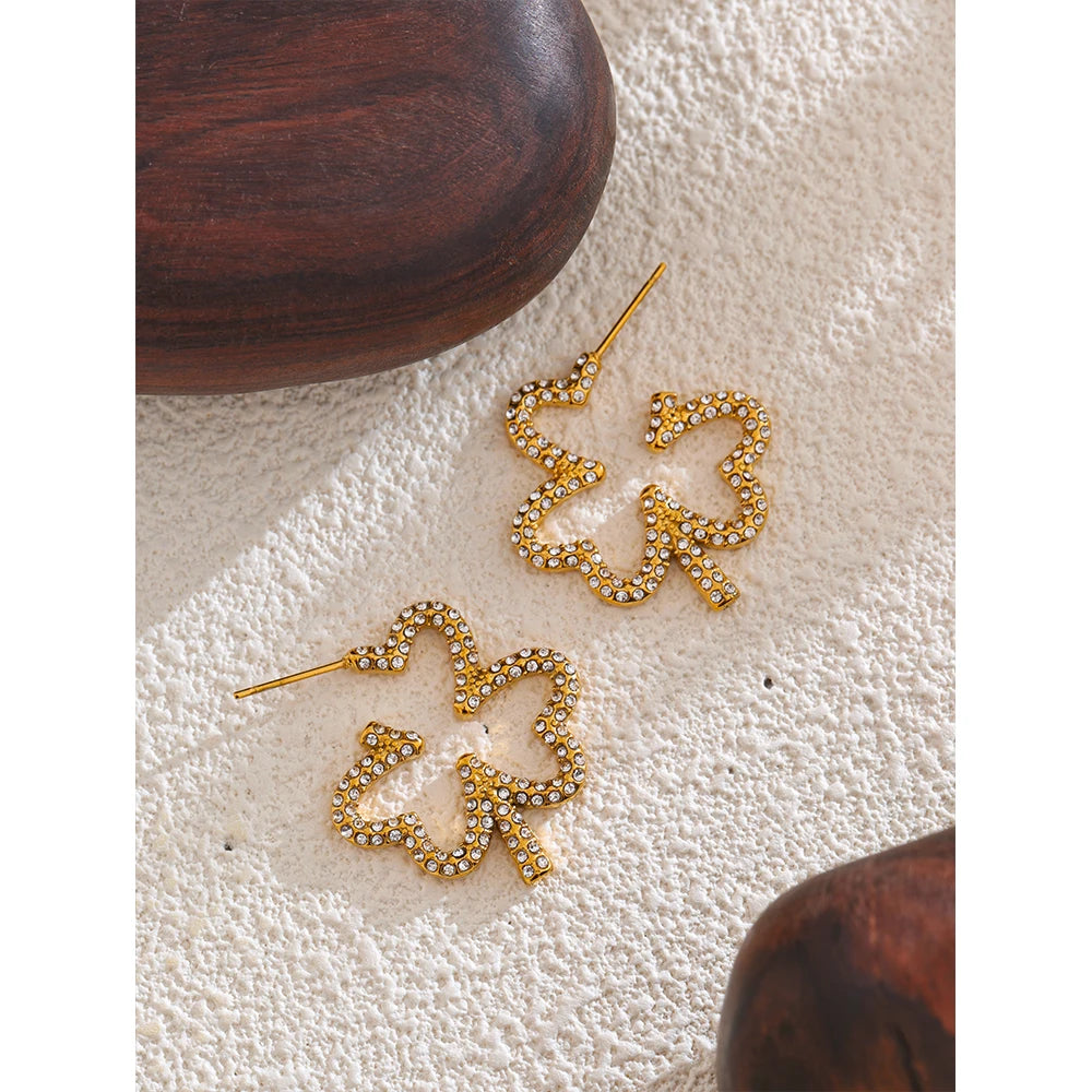 Isalene  Earrings Gold / Clear Clover Spark Stud Earrings