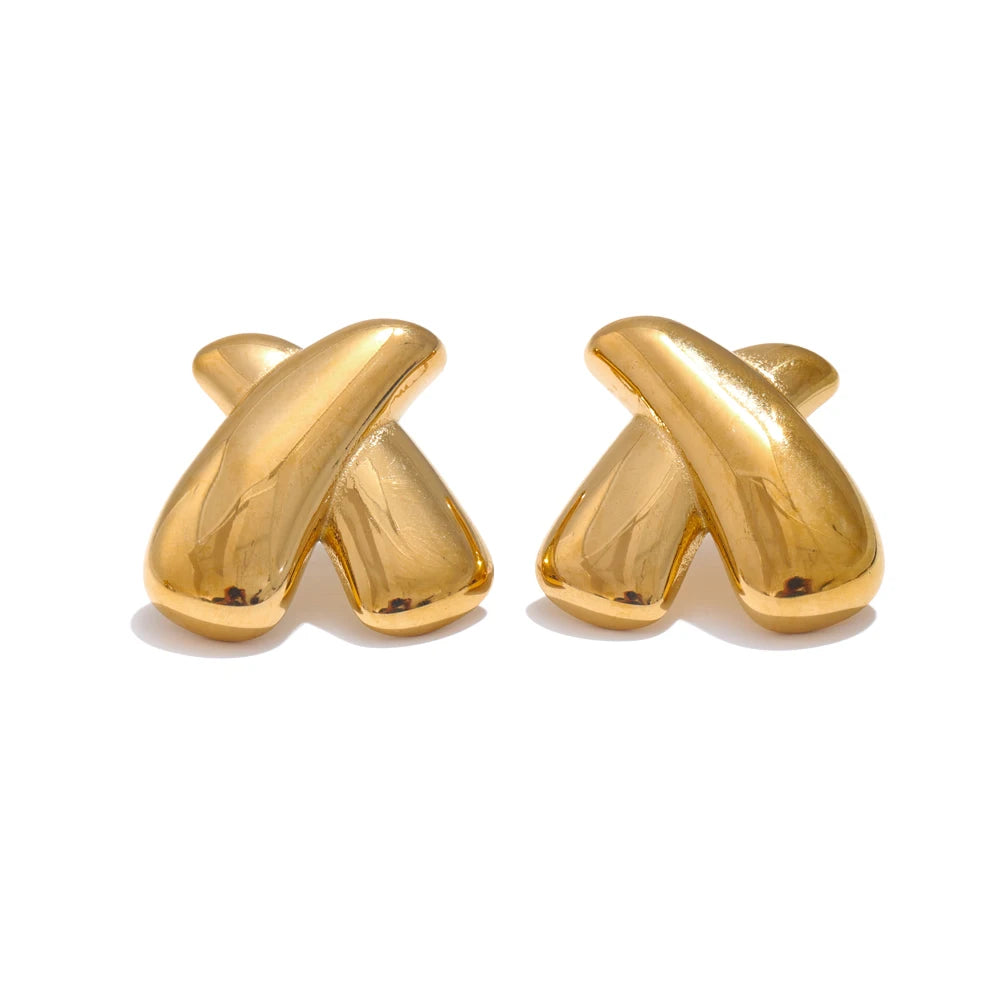 Isalene  Earrings Gold Cross Over Stud Earrings
