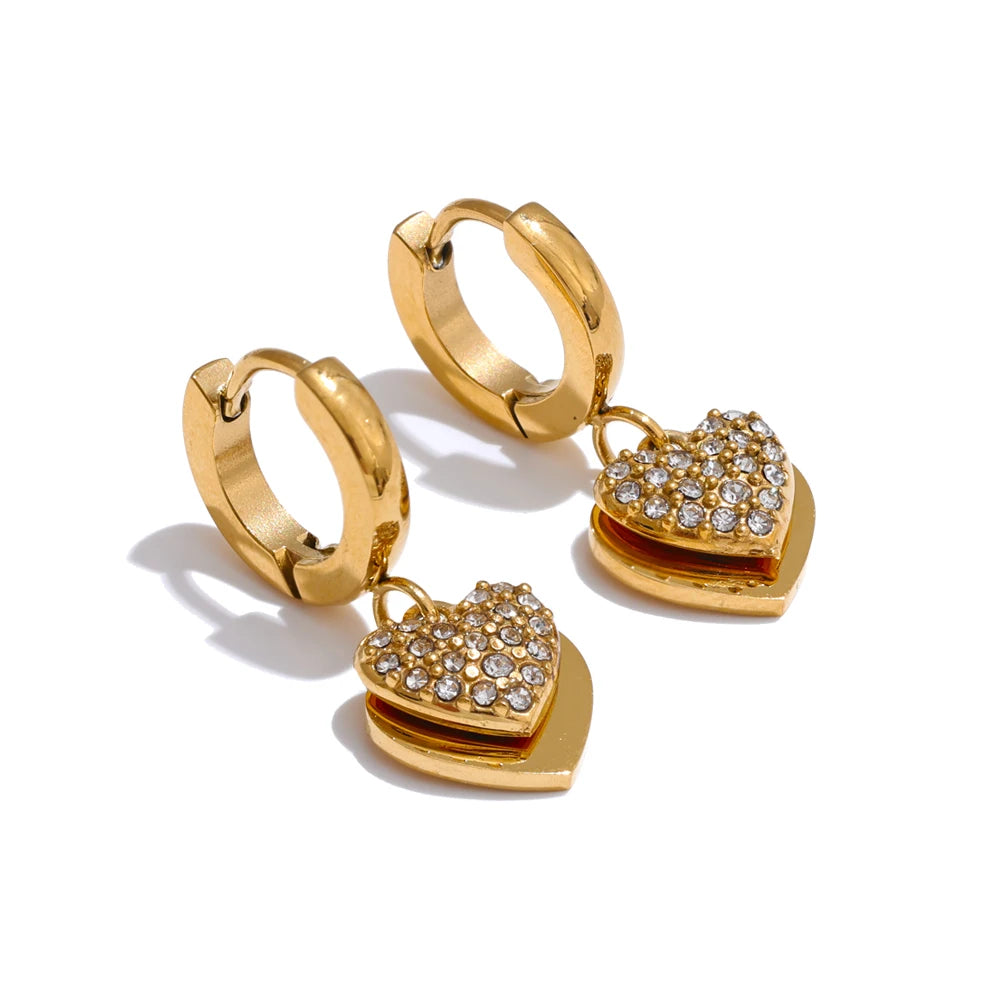 Isalene  Earrings Gold Crystal Heart Drop Earrings