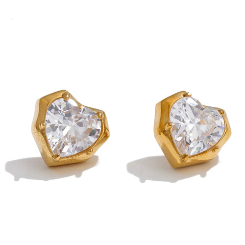 Isalene  Earrings Gold Crystal Heart Stud Earrings